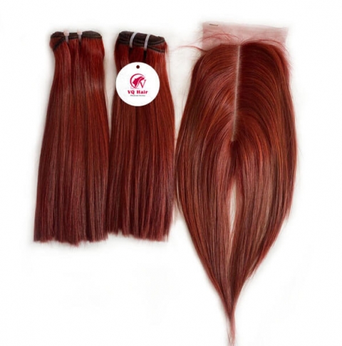 Wholesale human hair red lace closure and bundles