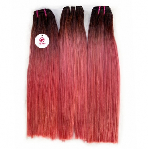 straight brown and pink ombre hair