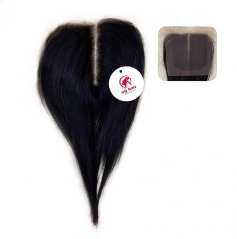 Human hair with weave closure middle part
