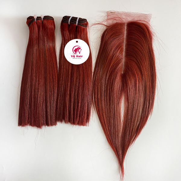 Wholesale human hair red lace closure and bundles