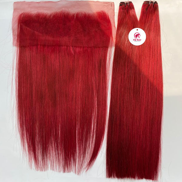 Human hair bundles with frontal - Red color