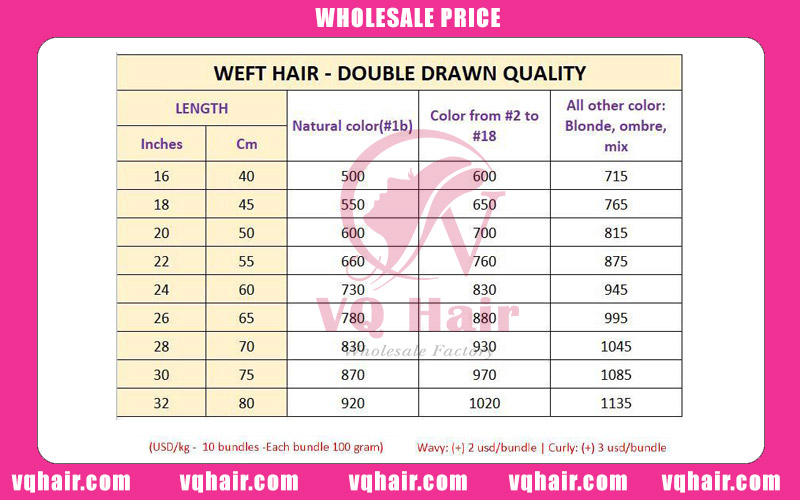 Bundle Price List Weft Hair VQ hair